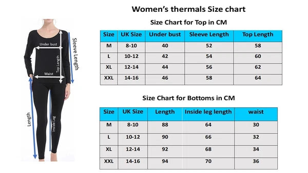 Women's Thermal Underwear Set Pyjama Long Johns Base Layer Top and Bottom Fleece