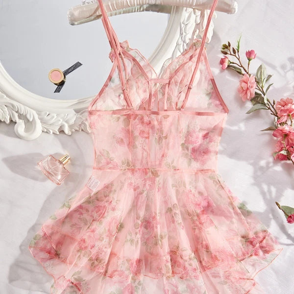 Sexy Women Lingerie Pink Lace Dress G-string Underwear Babydoll Sleepwear Gift