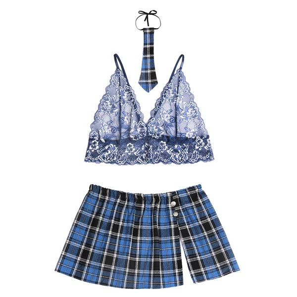 Fancy Dress Lady Sexy Lingerie School Girl Uniform Costume Outfit Mini Skirt Set