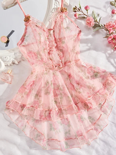 Sexy Women Lingerie Pink Lace Dress G-string Underwear Babydoll Sleepwear Gift