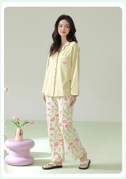 Fashion Women's Home Clothes Print Pajama Set Soft Comfortable Autumn Sleepwear