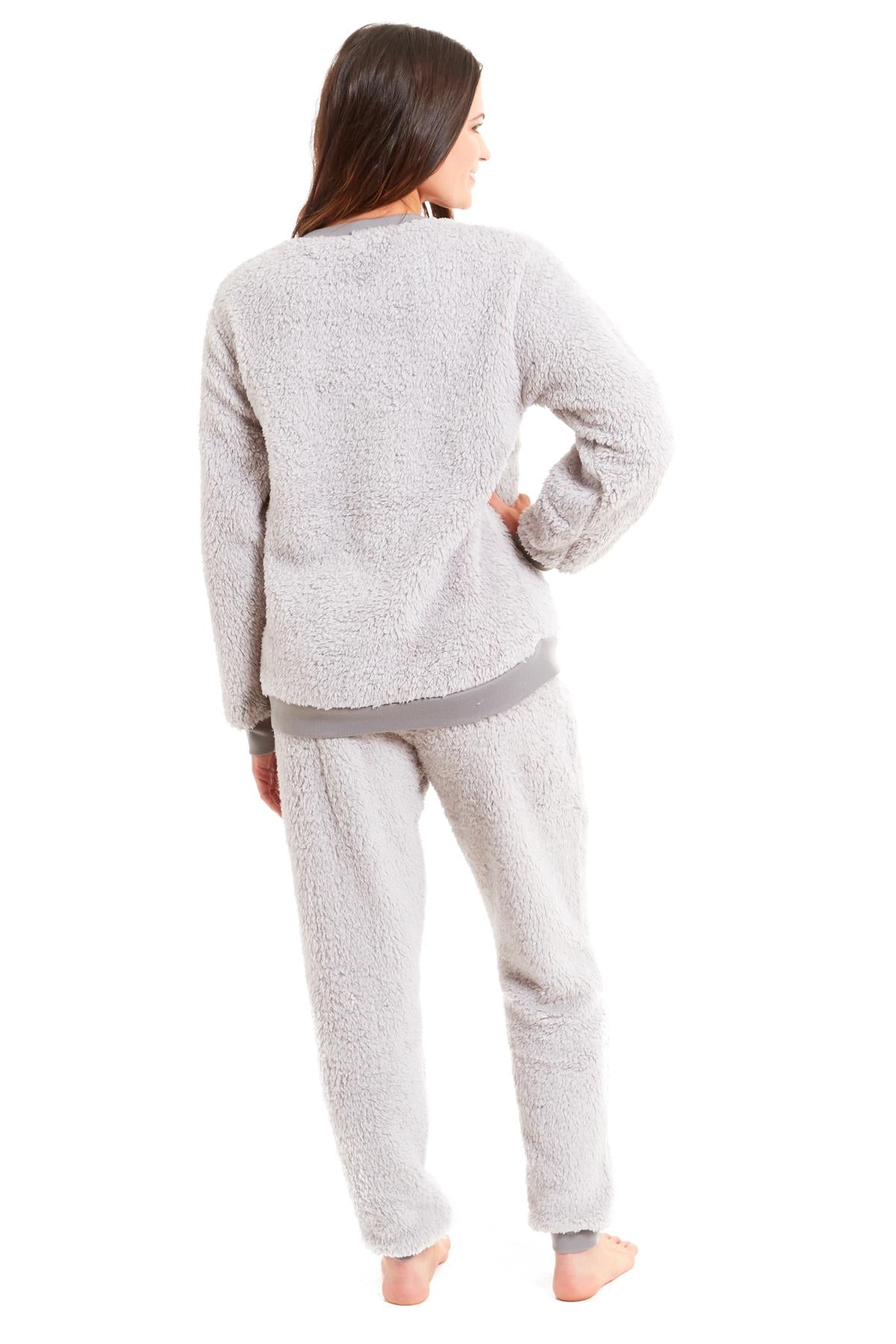 Womens Fluffy Pyjamas Soft Teddy Pyjama Set Lounge Wear Winter PJs