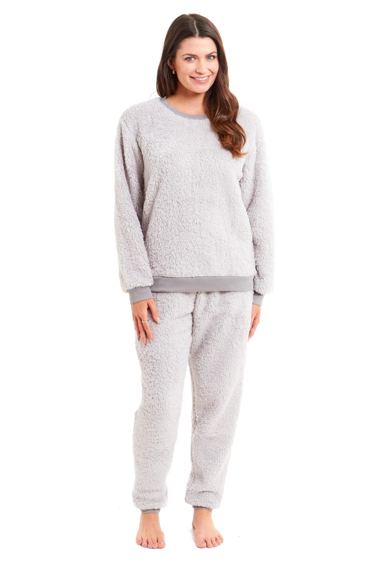 Womens Fluffy Pyjamas Soft Teddy Pyjama Set Lounge Wear Winter PJs