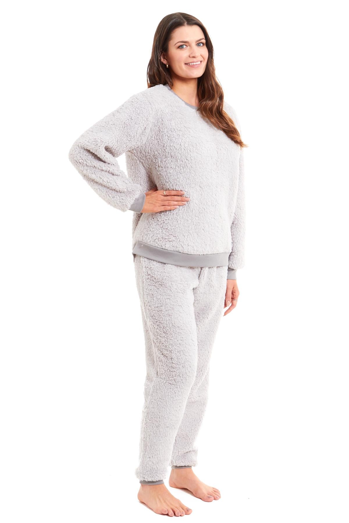Womens Fluffy Pyjamas Soft Teddy Pyjama Set Lounge Wear Winter PJs