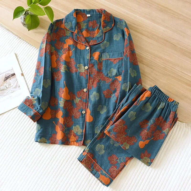 2024 Japan Spring and Autumn Women's pajamas set 100% cotton retro two-piece set