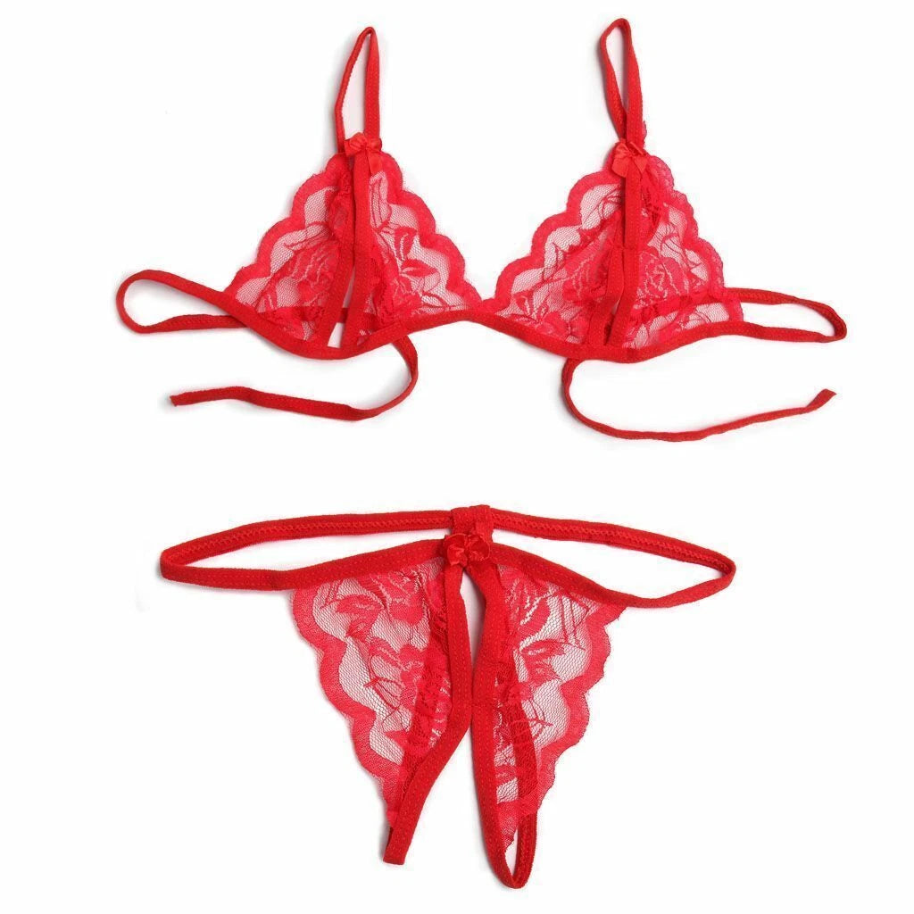 Sexy Lingerie Lace Bra G-string Thong Set Babydoll Sleepwear Underwear Nightwear