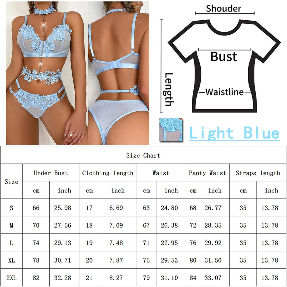 Women Sexy Lingerie Sleepwear Underwear Nightwear Babydoll Lace Bra Thong Set US