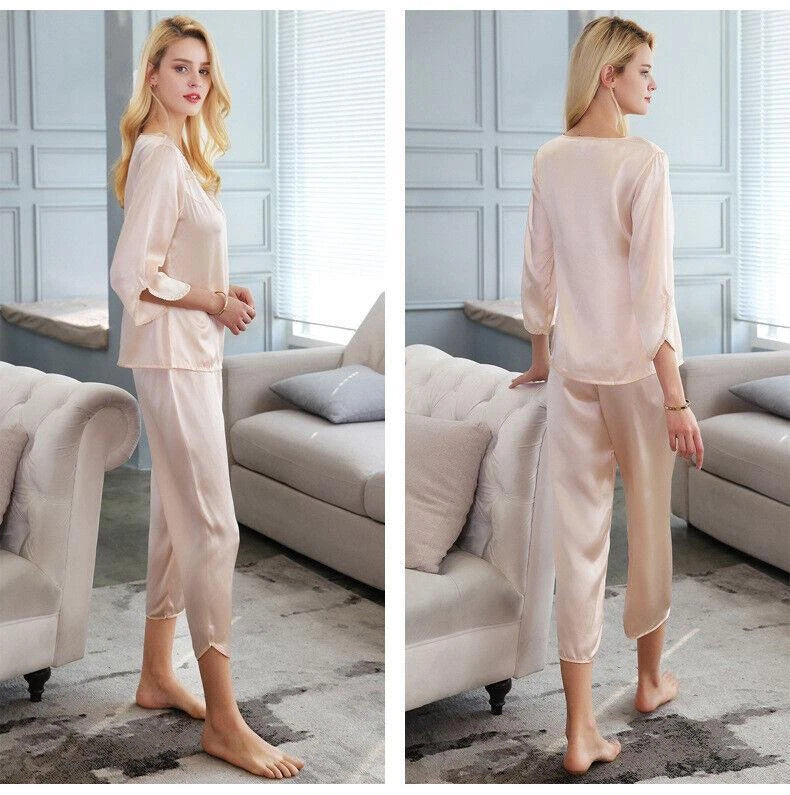 New Women Silk Pajamas Set,2 pieces,100% Mulberry Silk Sleepwear Nightwear U7135