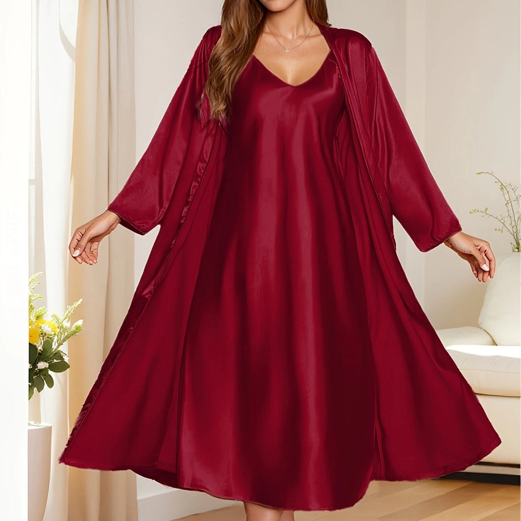 Women's satin silk robe dress sleepwear underwear long nightgown sleepwear