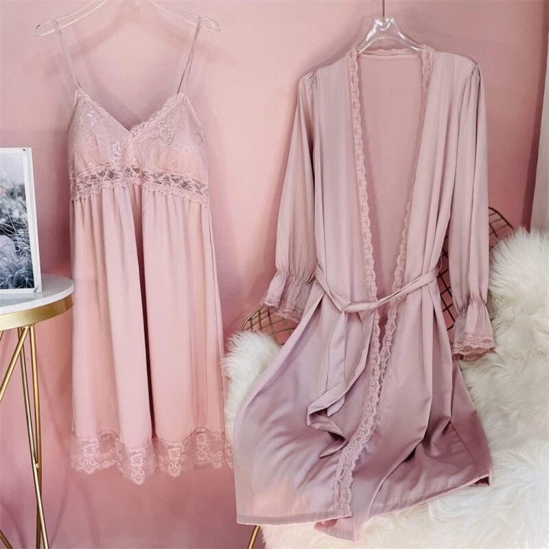 2023  Women's robe pajama set sexy lace suspender pajama dress bathrobe