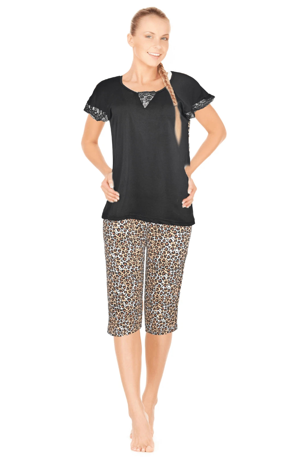 JEFFRICO Womens Capri Pajama Set 2 Piece Short Sleeve Top & Capri Pants 5035C