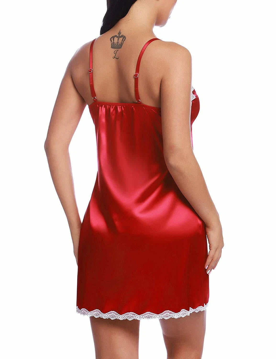 Sexy Lingerie Women Satin Lace Chemise Nightgown Silk Negligee Sling Nightshirt