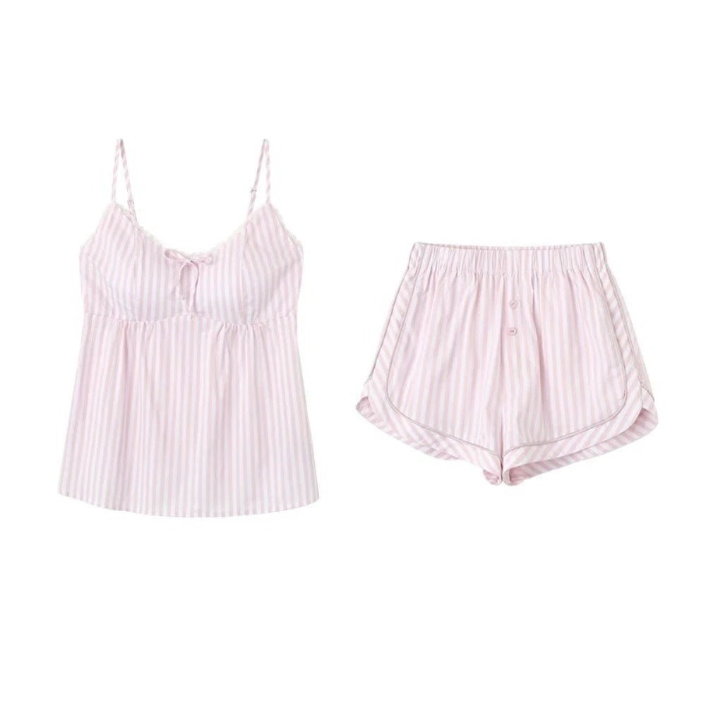 Sleeveless Lace Stripe Pyjama Suit Two Piece Pyjama Sets Gifts-