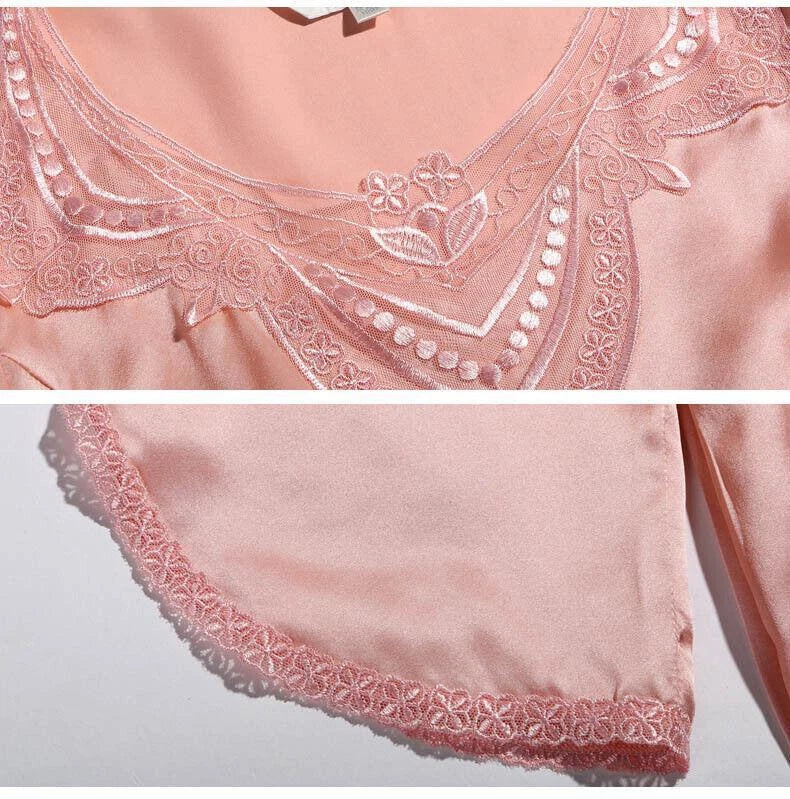 New Women Silk Pajamas Set,2 pieces,100% Mulberry Silk Sleepwear Nightwear U7135