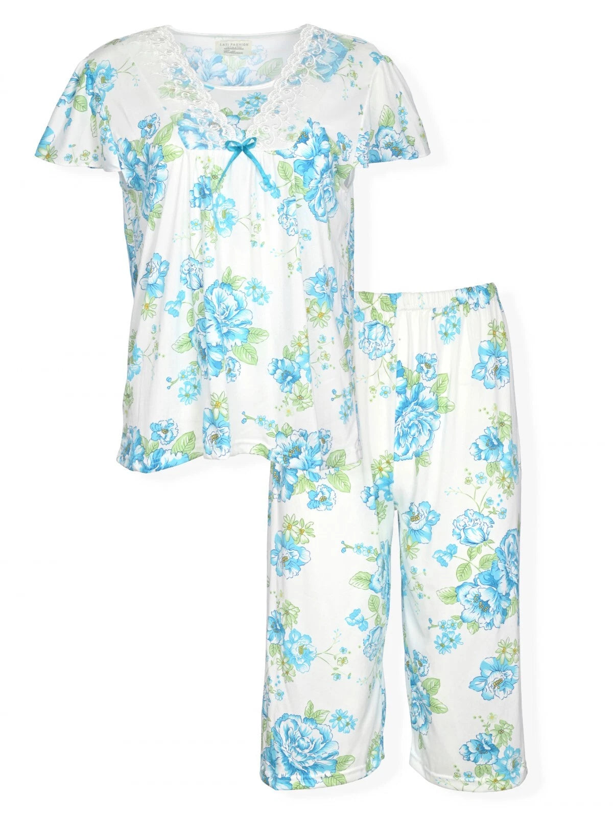 JEFFRICO Womens Capri Pajama Set 2 Piece Short Sleeve Top & Capri Pants 812C