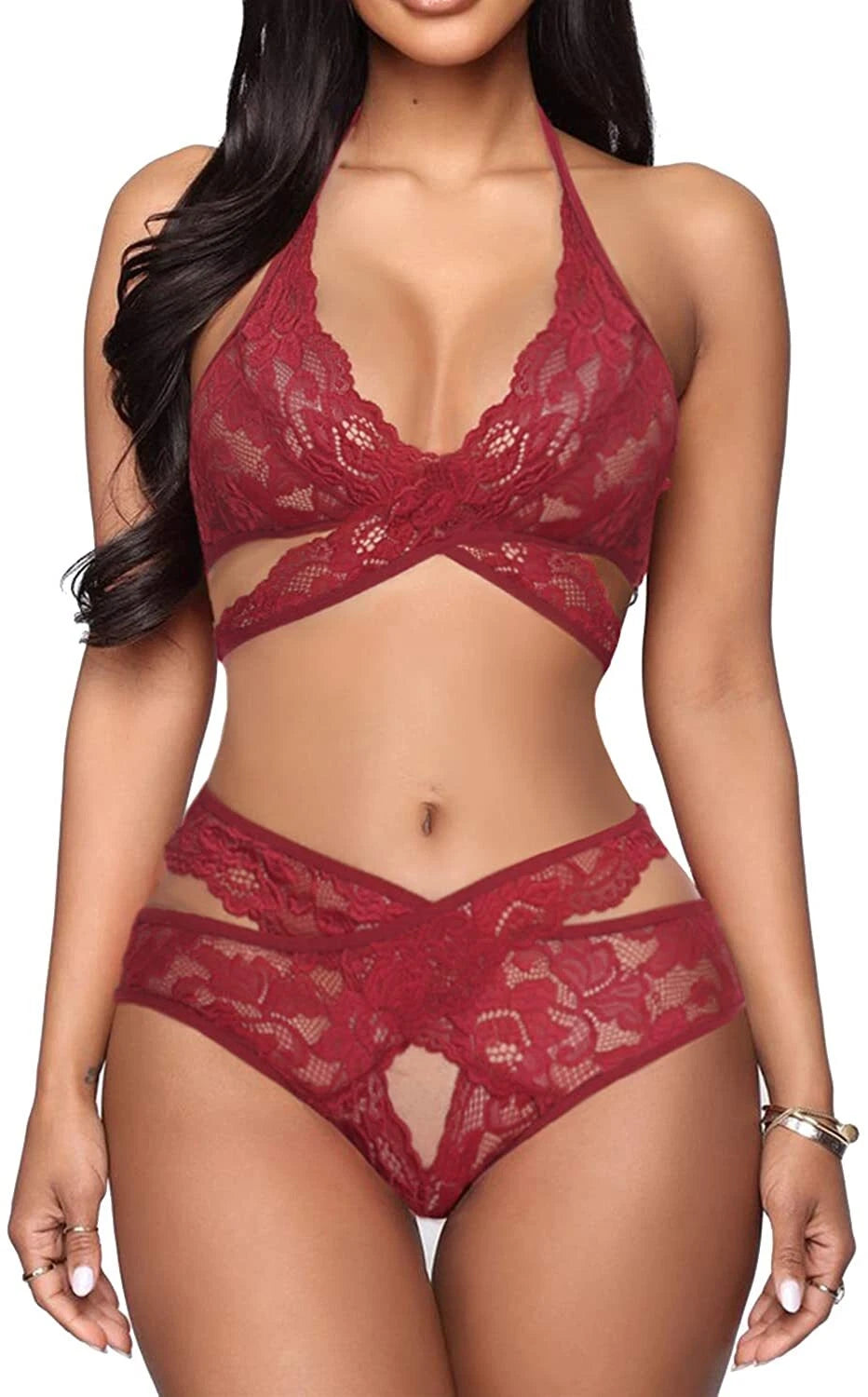 Two Piece Women Sexy Lingerie Set Lace Bra and Panty Set Babydoll Sleepwear US