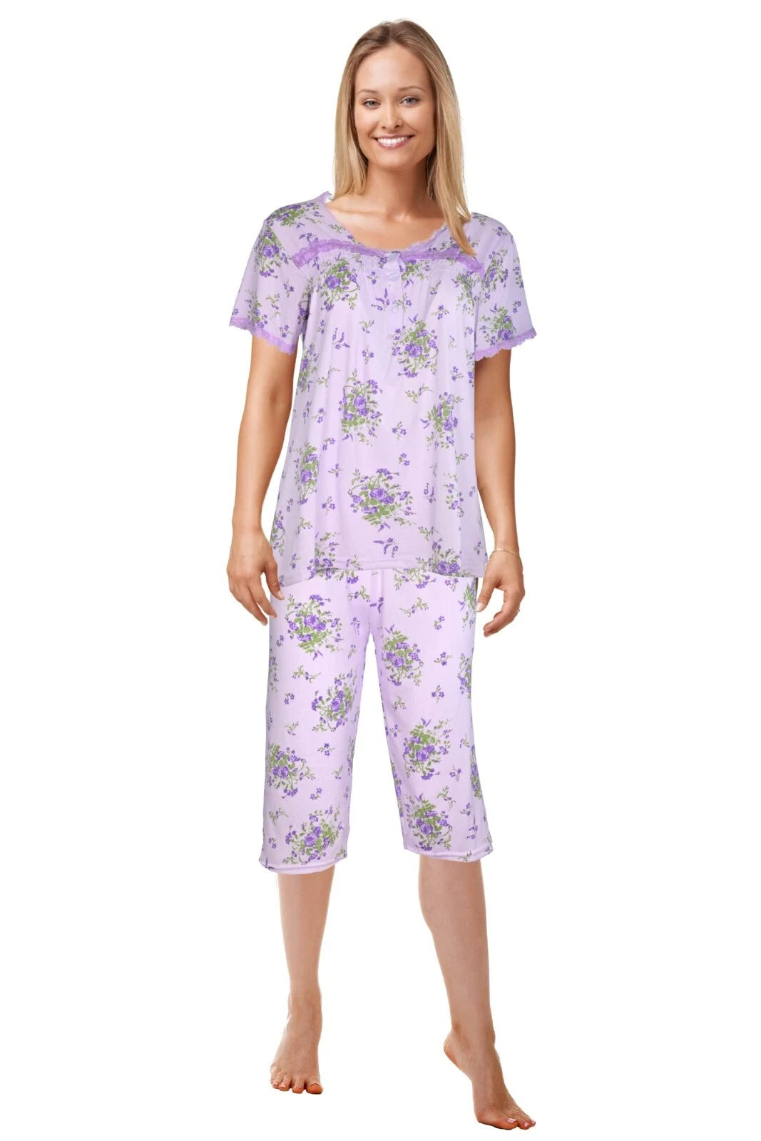 JEFFRICO Womens Capri Pajama Set 2 Piece Short Sleeve Top & Capri Pants 5201C