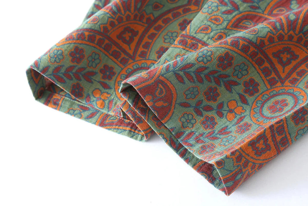 2024 new Ethnic style printed women's pajamas 2-piece set for casual wear