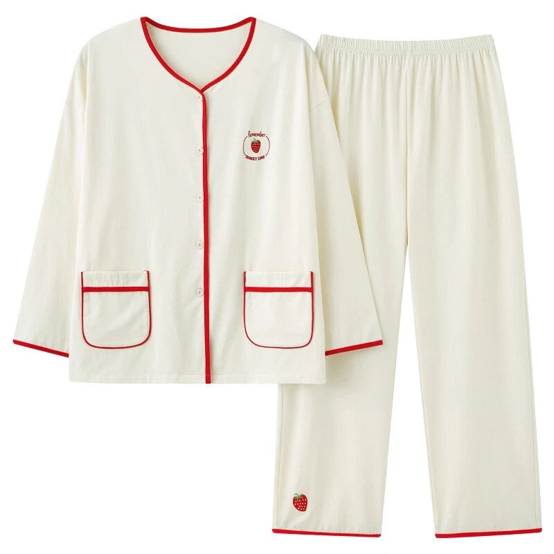 Fashion Women's Pajamas Autumn Embroidered Comfortable Casual Antibacterial Pajamas Set-