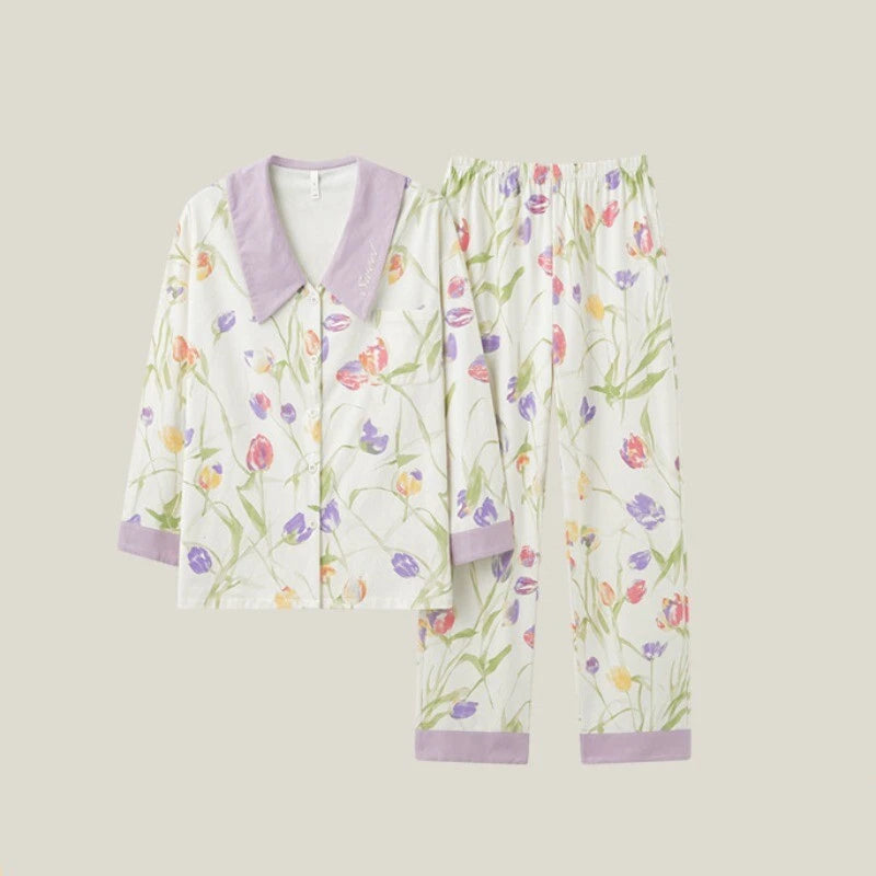 Fashion Women's Home Clothes Print Pajama Set Soft Comfortable Autumn Sleepwear