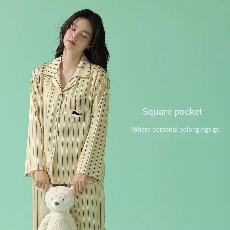 Women's Long Sleeve Pajamas Fashion Striped Homewear Comfortable Antibacterial Clothing-