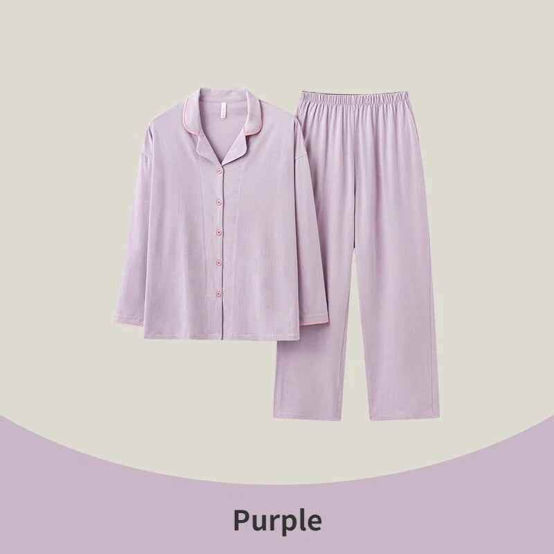 Women's Pajamas Set Antibacterial Dust Mite Resistant Solid Color Homewear