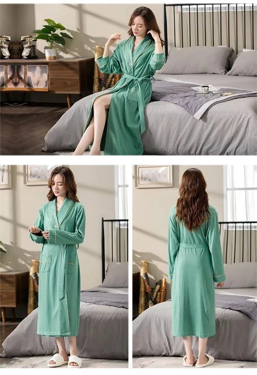 M-4XL Bridesmaid DressingGown Plus Size Cotton Bridesn'Robes Long Sleeve Loose