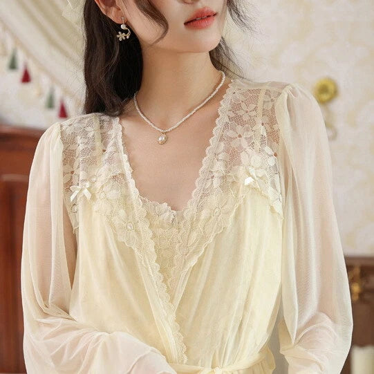 Women Lounge Suit Sling Padded Dress Cotton Robes Mesh Nightwear 2pcs 161201