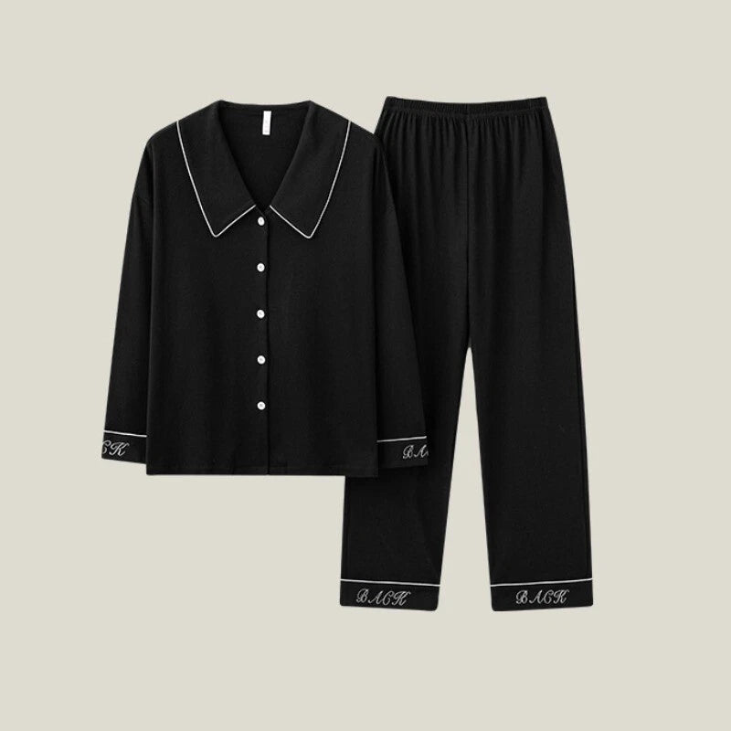 New Women's Long Sleeve Homewear Antibacterial Comfortable Cotton Sleepwear Set
