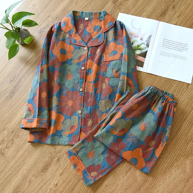 2024 Japan Spring and Autumn Women's pajamas set 100% cotton retro two-piece set