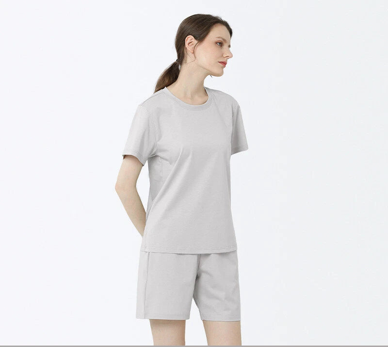 Summer Women's Cotton Antibacterial Thin Suitable Home Trip Pajamas Set-