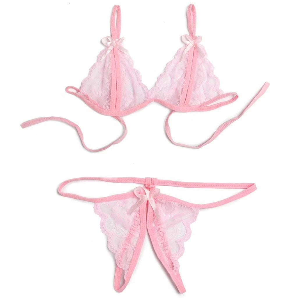 Sexy Lingerie Lace Bra G-string Thong Set Babydoll Sleepwear Underwear Nightwear
