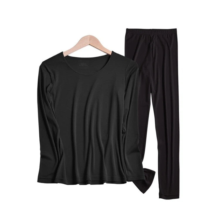 Fashion Winter Women's Pajama Set Thin Warm Underwear Tops Slim Bottom Pants