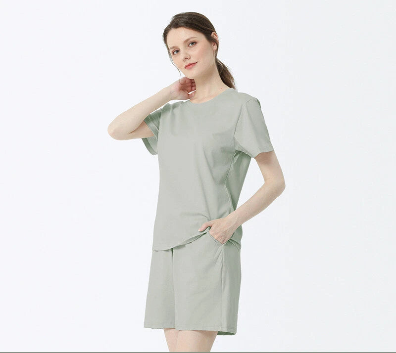 Summer Women's Cotton Antibacterial Thin Suitable Home Trip Pajamas Set-