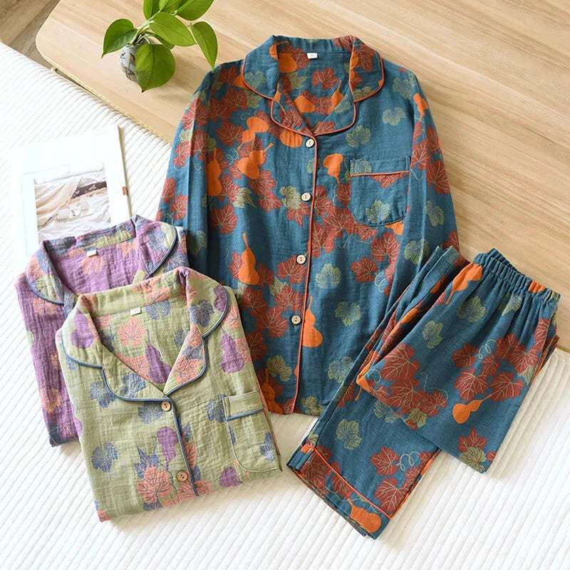 2024 Japan Spring and Autumn Women's pajamas set 100% cotton retro two-piece set