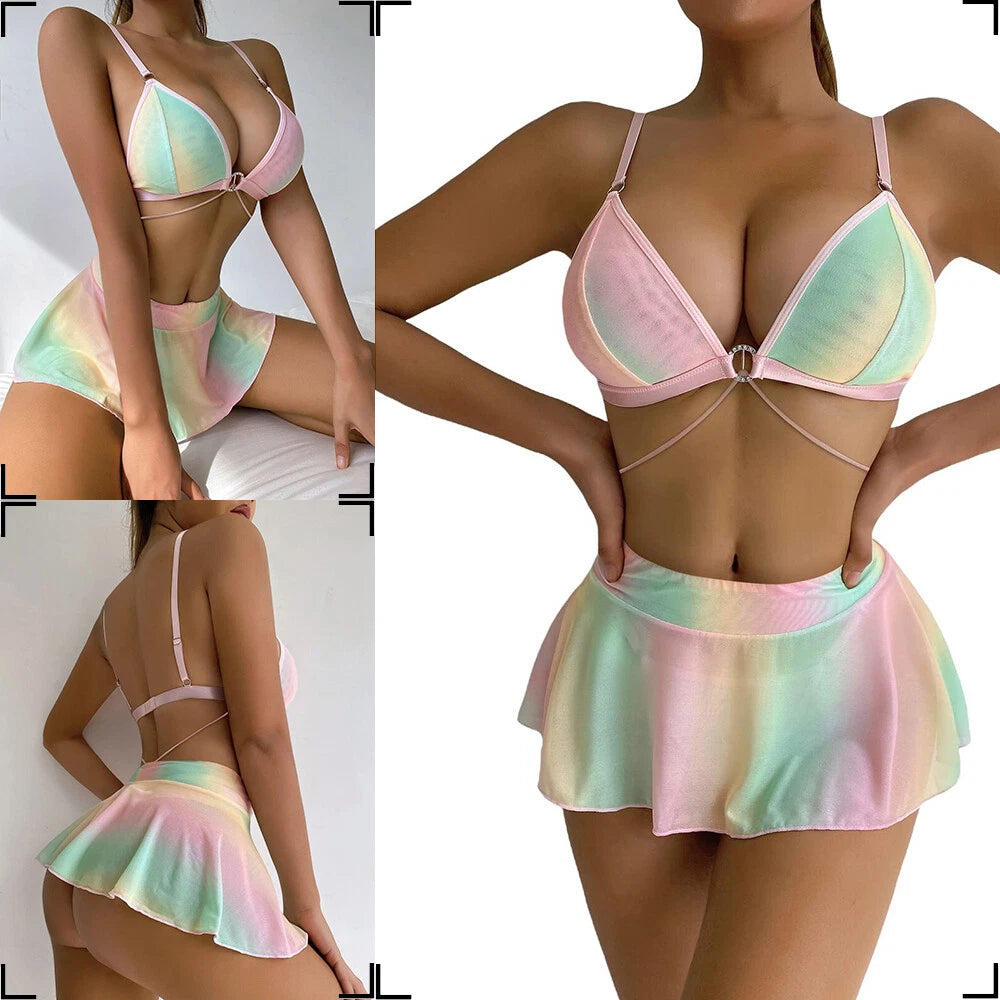 Women Sexy Lingerie Sleepwear Underwear Nightwear Babydoll Lace Bra Thong Set US