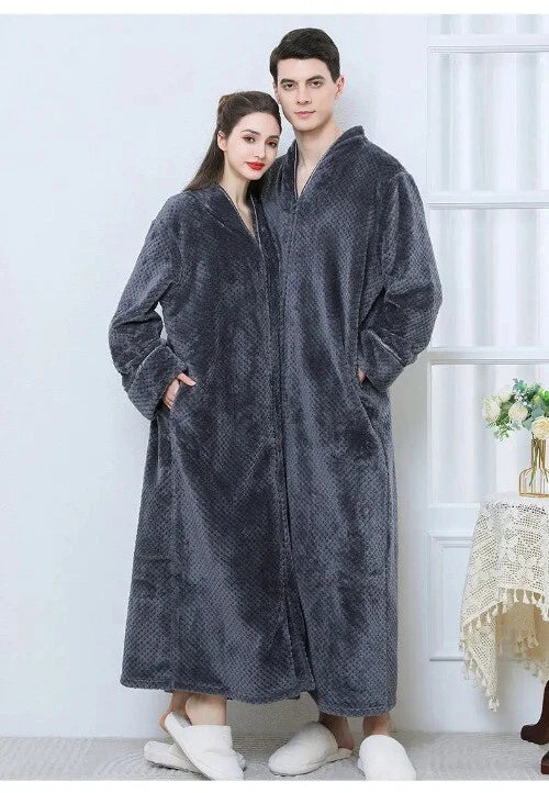 New Zipper Nightgown Flannel Nightgown Autumn Sleepwear Solid Color  Bathrobe