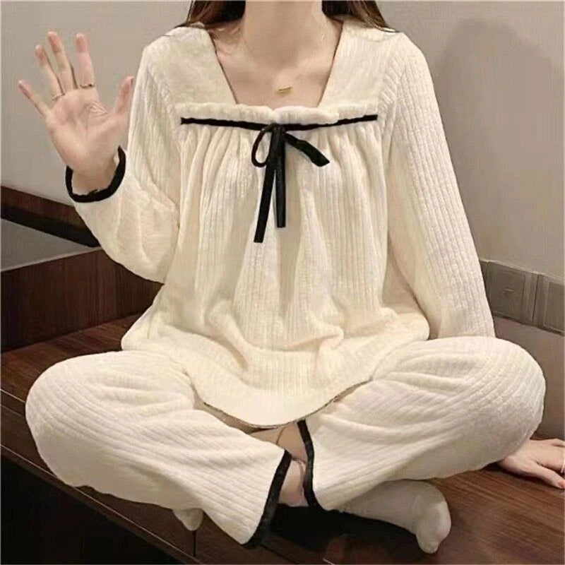 2022 women's autumn and winter pajamas set thick cute pajamas flannel pajamas