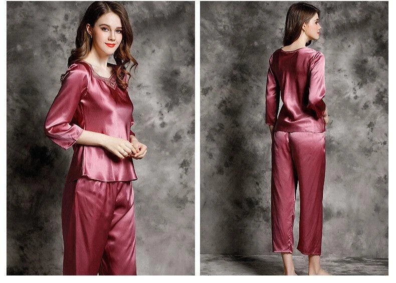 New Women Silk Pajamas Set,2 pcs,100% Mulberry Silk Sleepwear Nightwear U7130