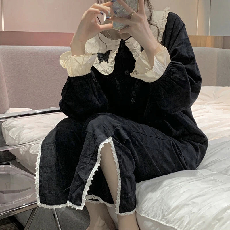 Korean women sweet pajamas long-sleeved trousers home service two-piece suit