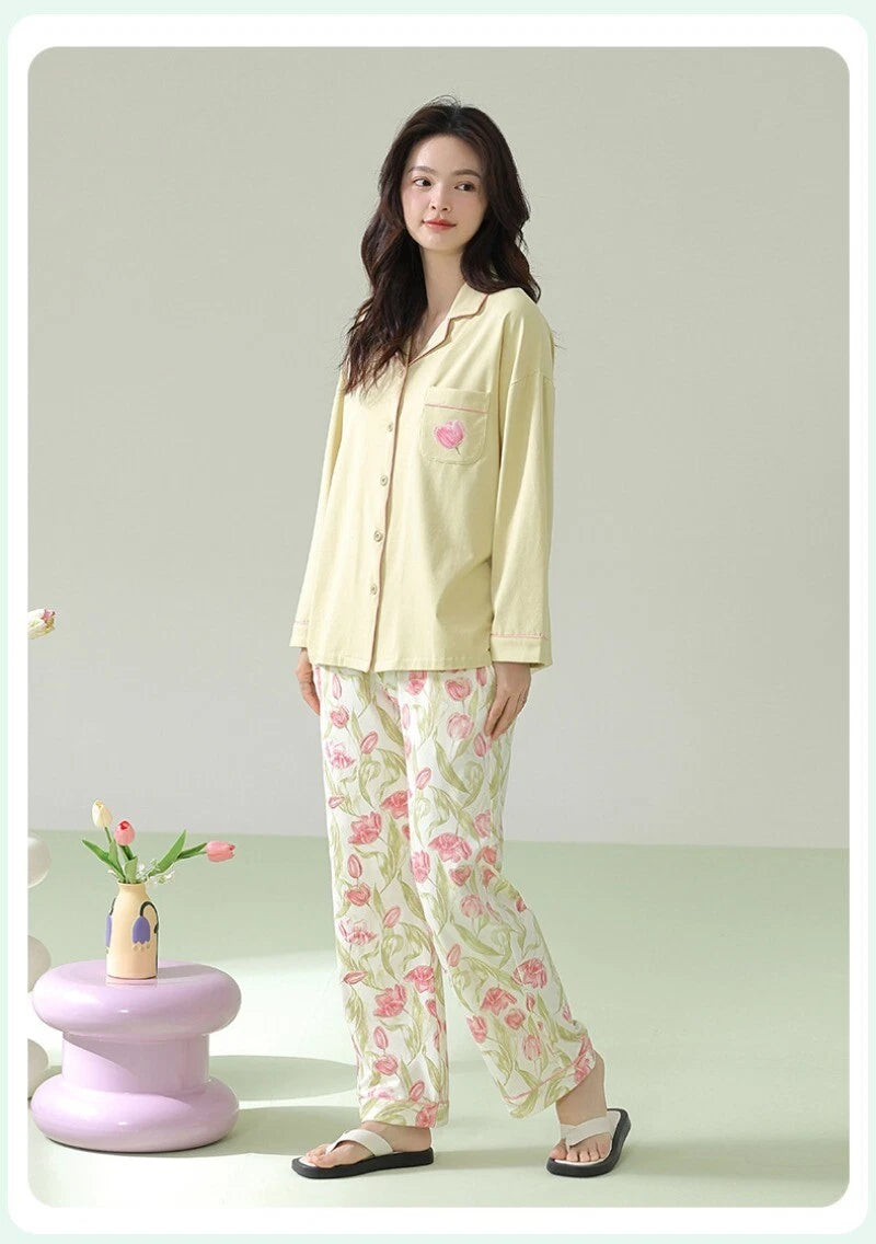 Fashion Women's Home Clothes Print Pajama Set Soft Comfortable Autumn Sleepwear