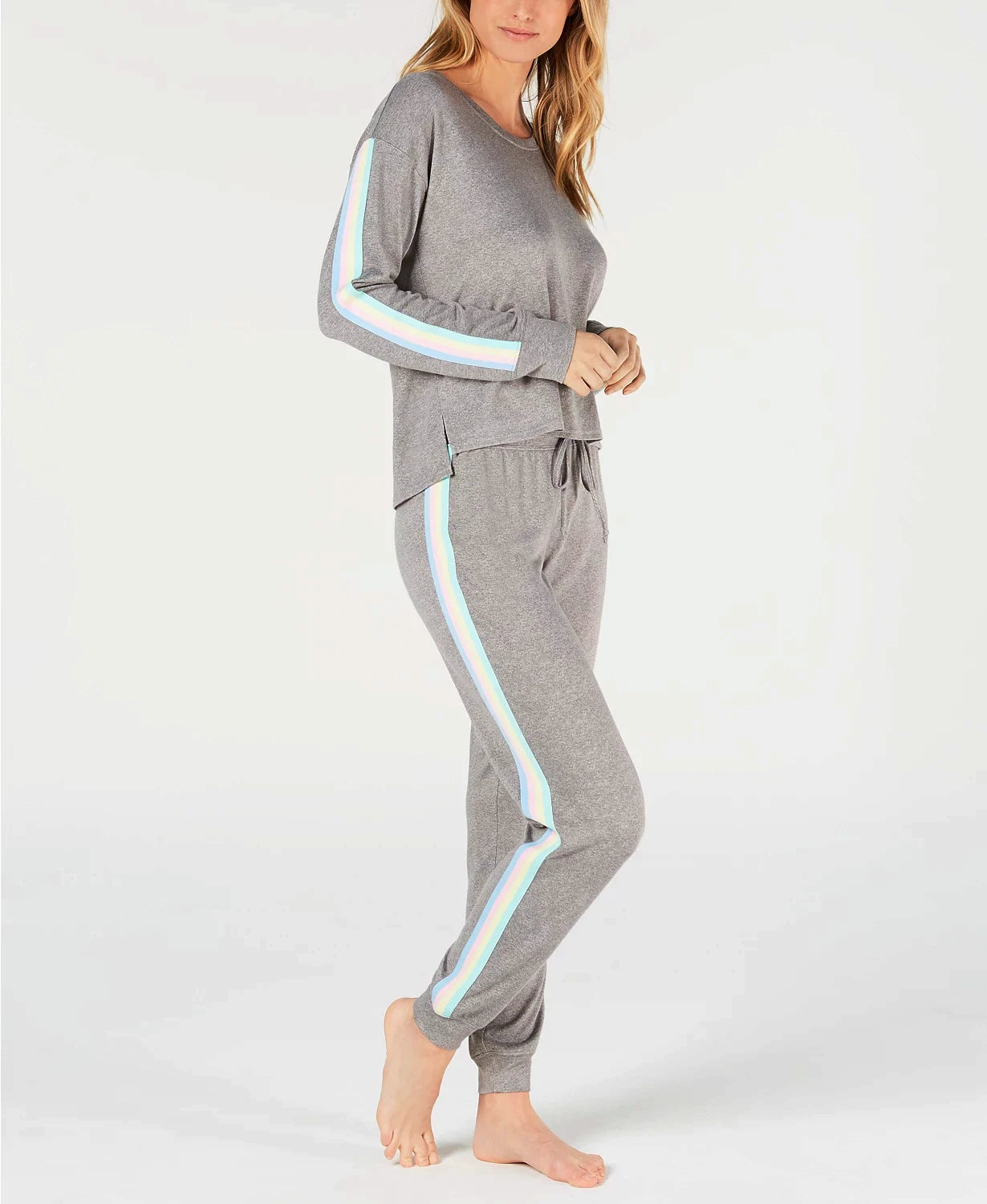 Jenni Women's Soft Knit Pajama Set Rainbow Stripe L