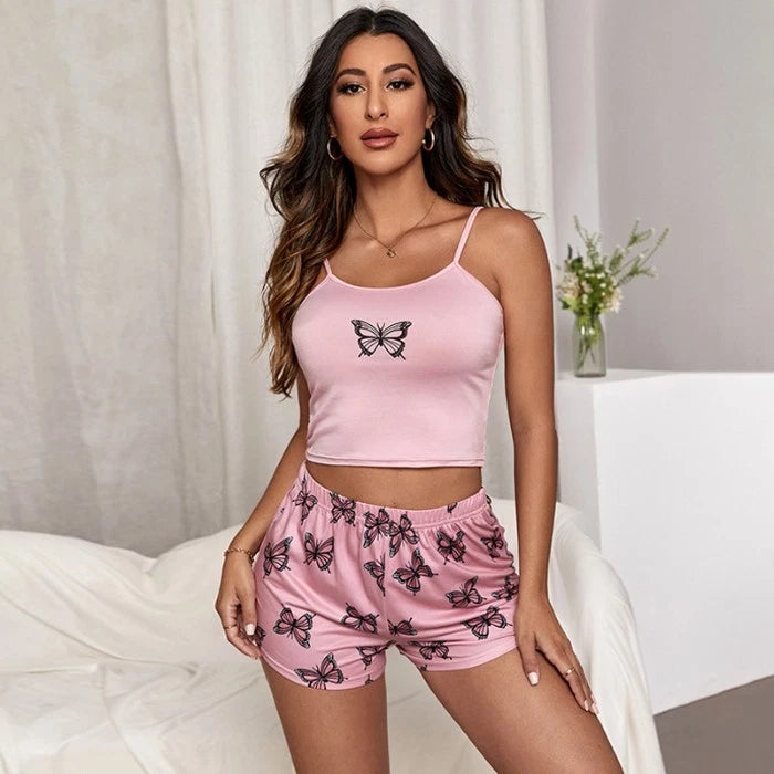 Sexy Women's Summer Suspender Shorts Pajama Set