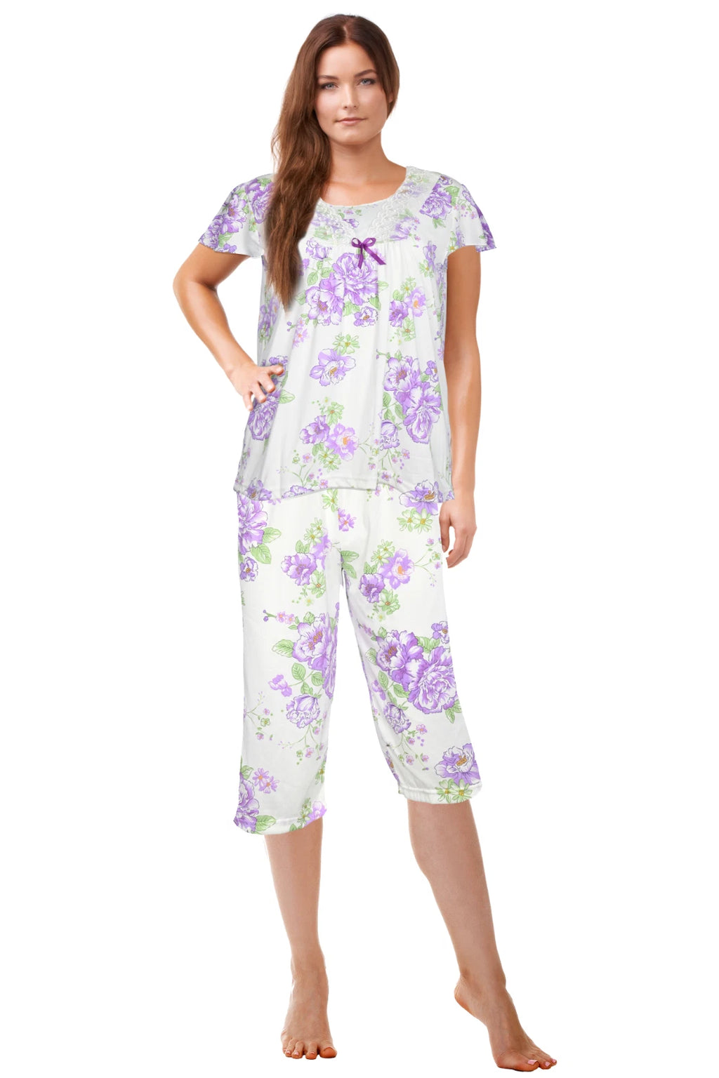 JEFFRICO Womens Capri Pajama Set 2 Piece Short Sleeve Top & Capri Pants 812C
