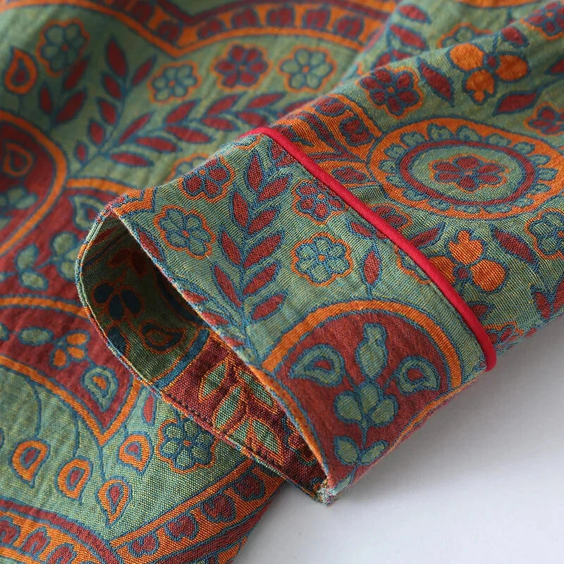 2024 new Ethnic style printed women's pajamas 2-piece set for casual wear