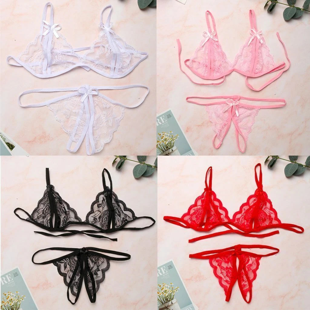 Sexy Lingerie Lace Bra G-string Thong Set Babydoll Sleepwear Underwear Nightwear