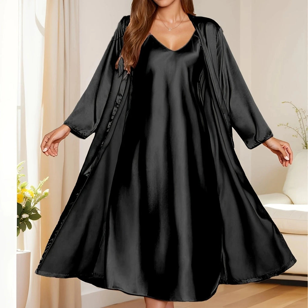Women's satin silk robe dress sleepwear underwear long nightgown sleepwear