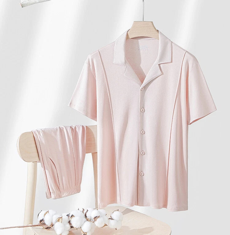 New Summer Women's Antibacterial T-Shirt Bermuda Comfortable Casual Size Pajamas Set-