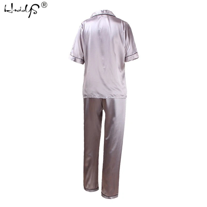 Women Lady Silk Satin Pajamas Set Pyjama Sleepwear Nightwear Summer Homewear Pj