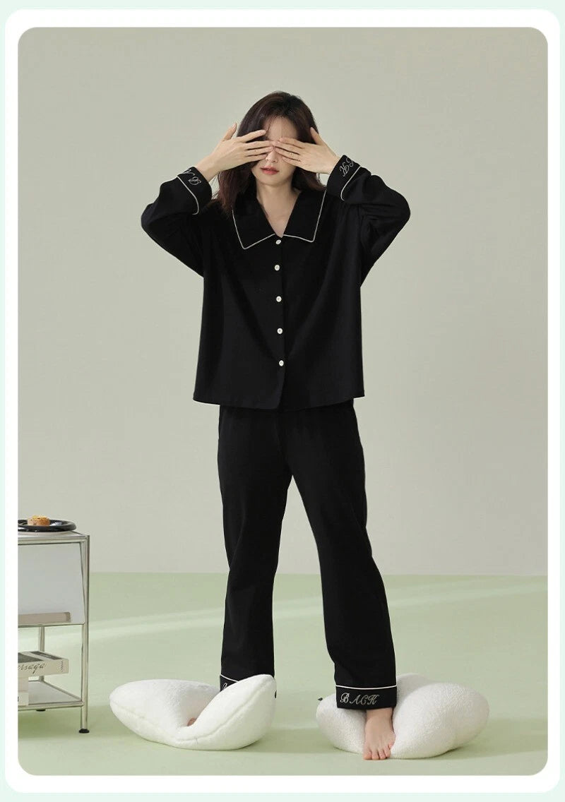 New Women's Long Sleeve Homewear Antibacterial Comfortable Cotton Sleepwear Set